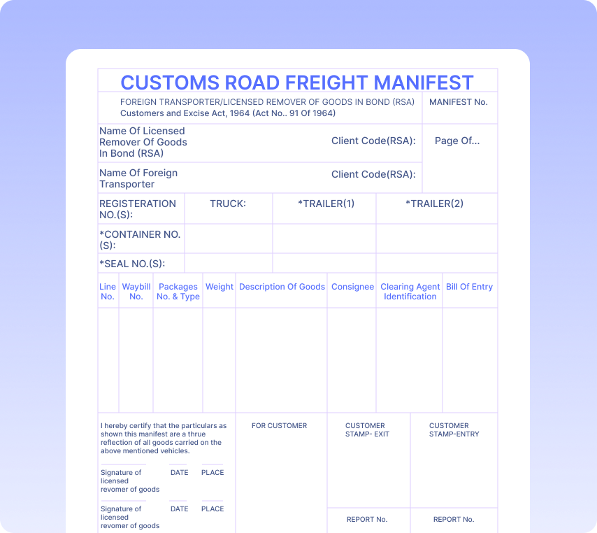 Customs Road Freight Manifests