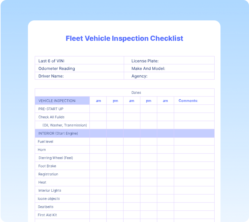 Company Vehicle Inspection Checklists