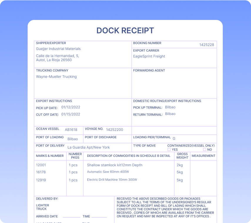 Dock Receipts