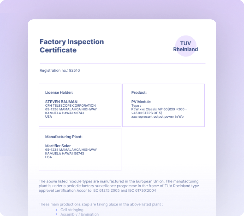 Inspection Certificates