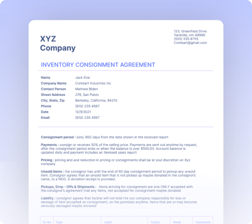 Inventory Consignment Agreements