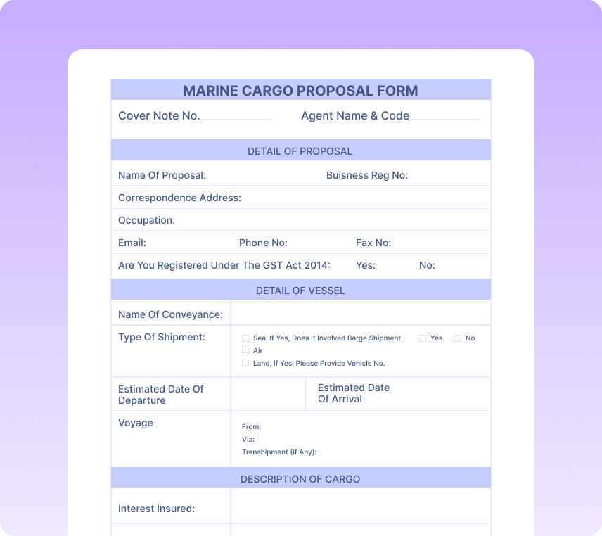 Marine Cargo Insurance Application Forms