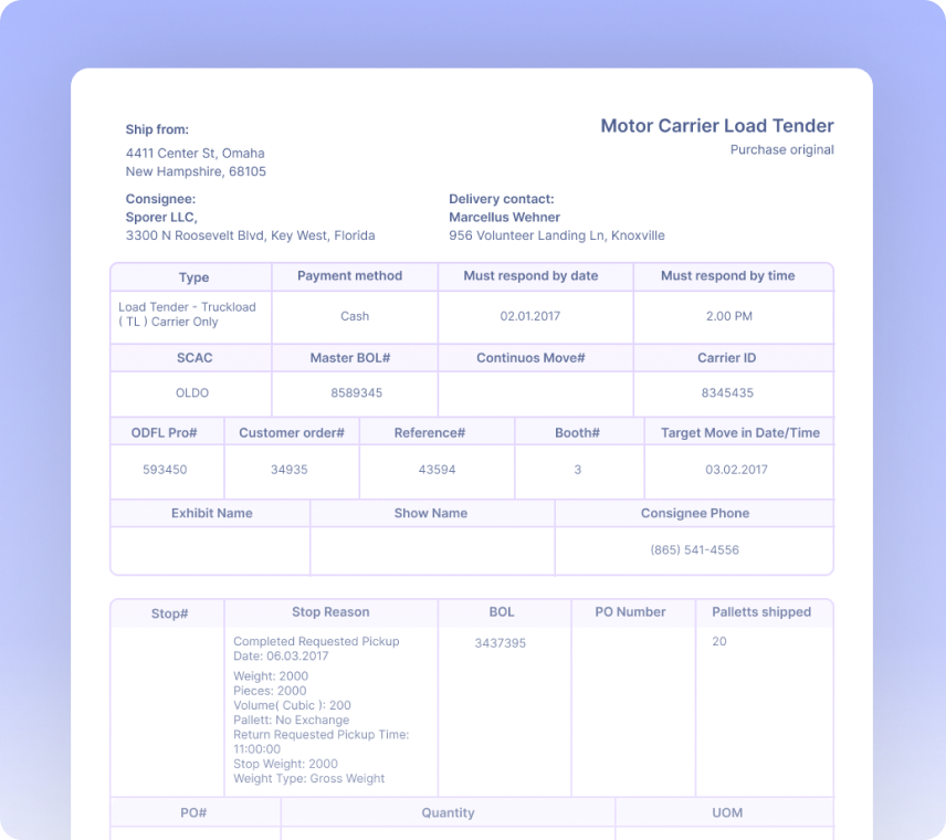 Motor Carrier Load Tenders