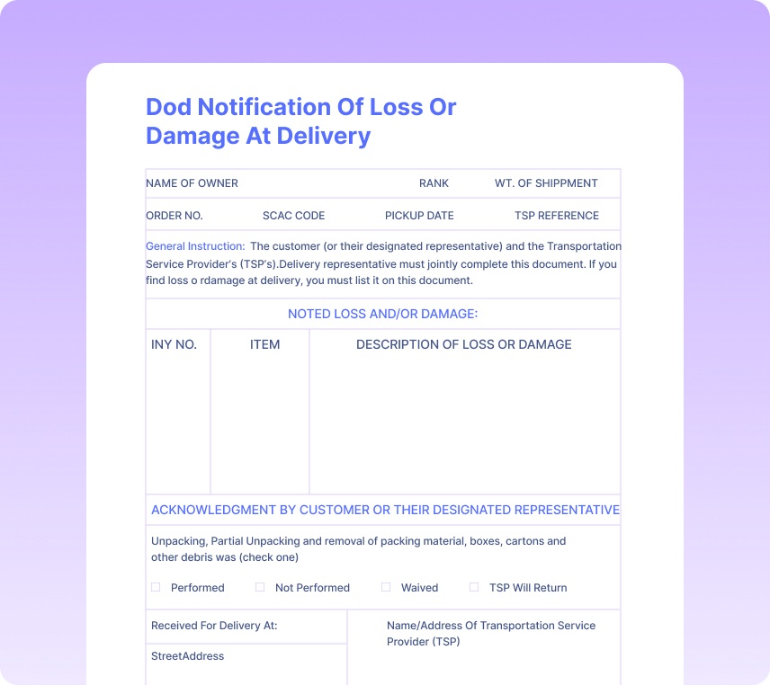 Notifications of Loss or Damage at Delivery