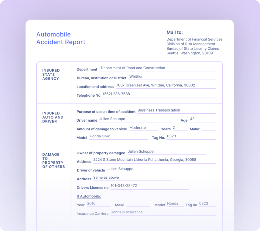 Motor Accident Report Forms