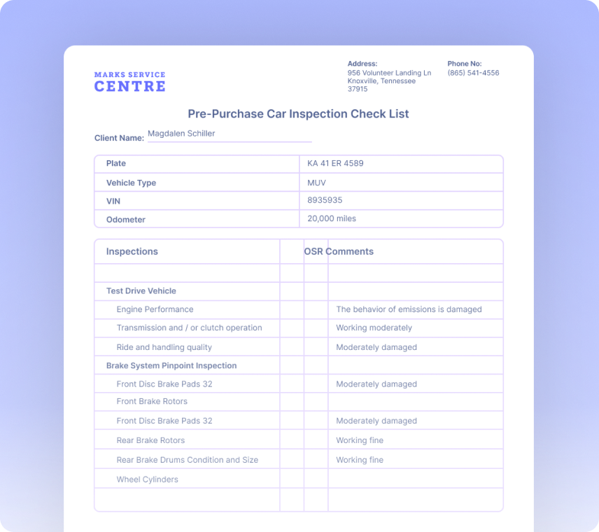 Pre-purchase Car Inspection Checklists