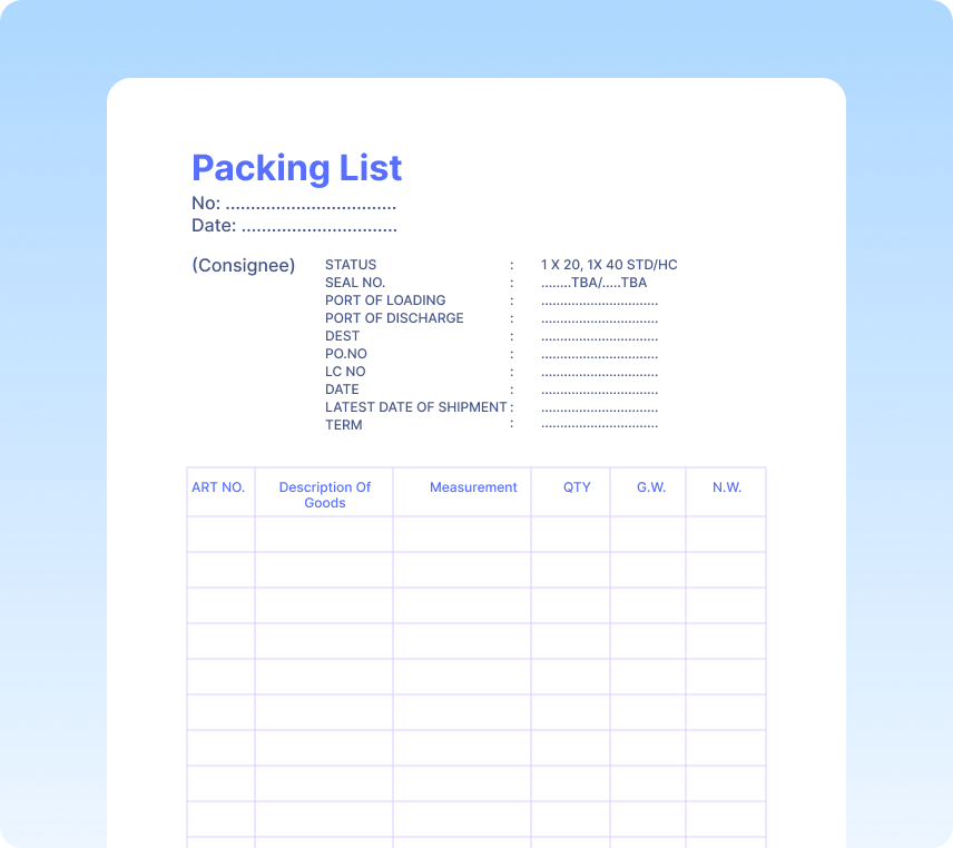 Packing Lists