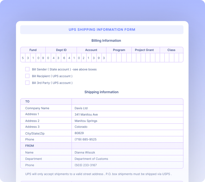 Shipping Information Forms