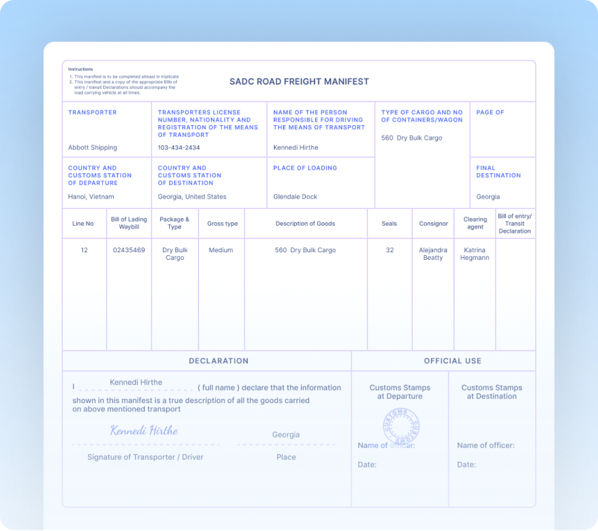 Road Freight Manifests