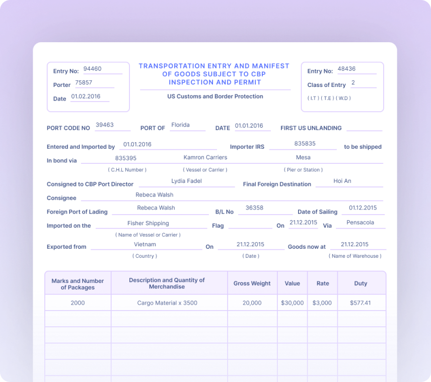 Transportation Entries