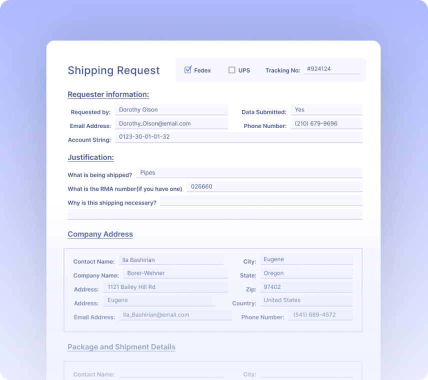 Shipping Request Forms