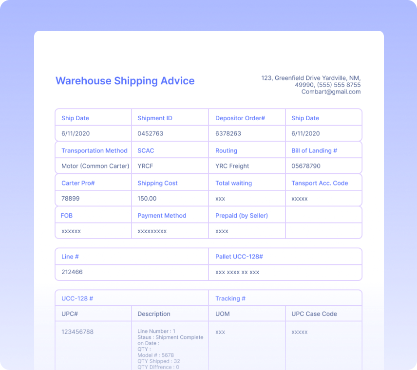 Warehouse Shipping Advices