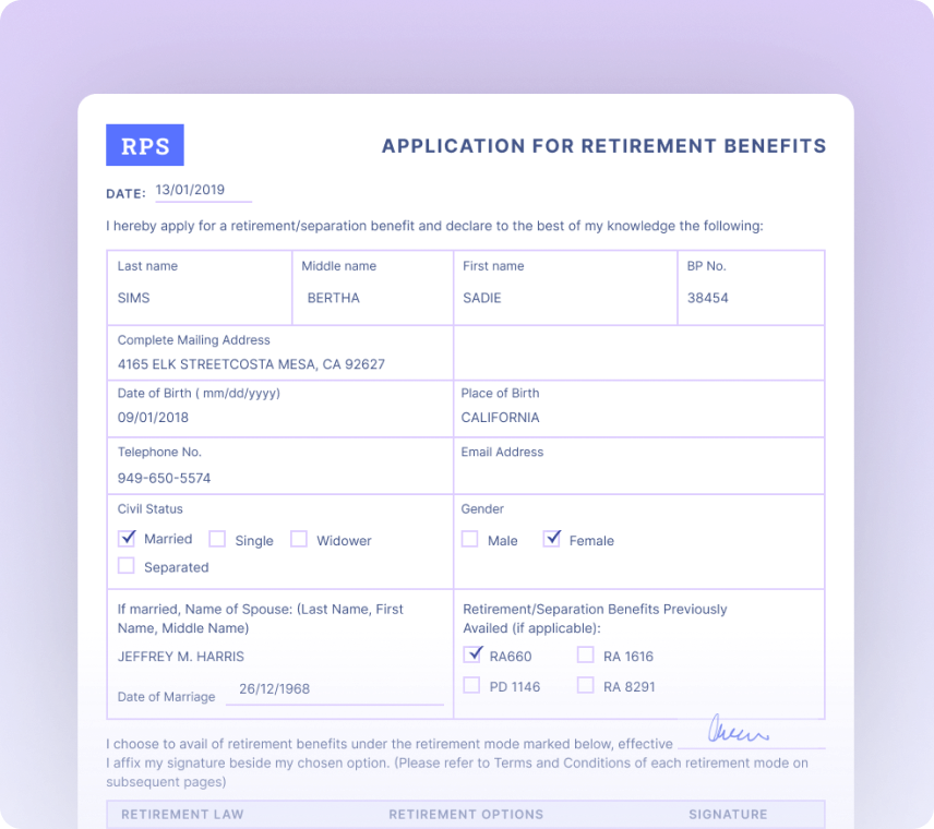 Applications for Retirement Benefits