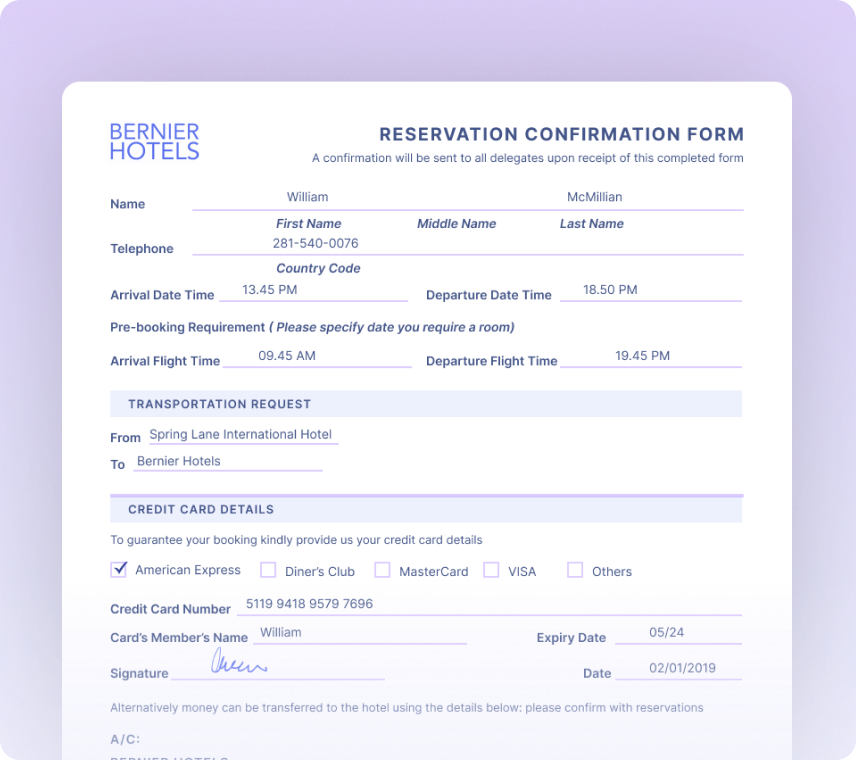 Reservation Confirmation Forms