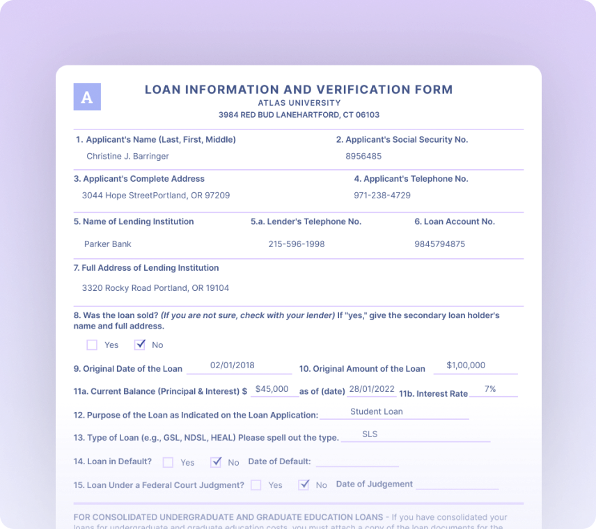 Loan Information and Verification Forms