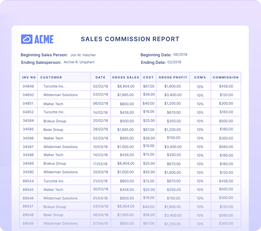 Sales Commission Reports