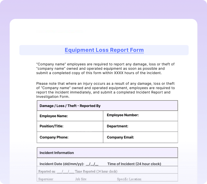 Equipment Loss Reports