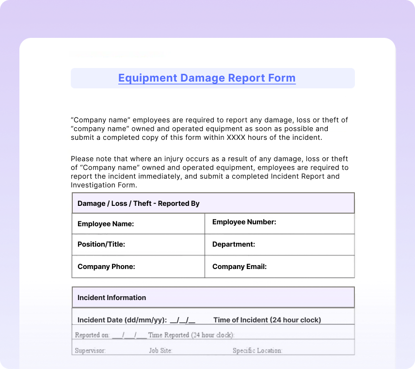 Equipment Damage Reports