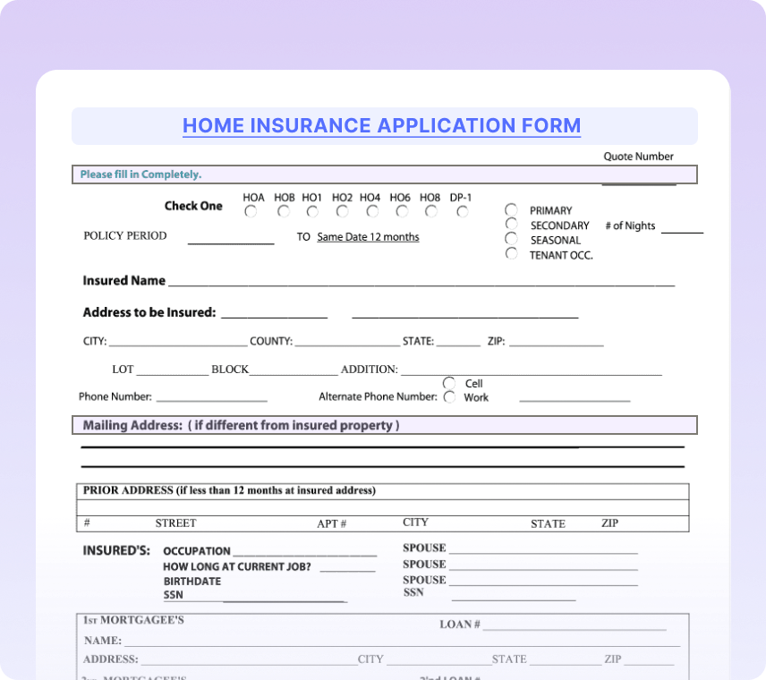 Home Insurance Application Forms