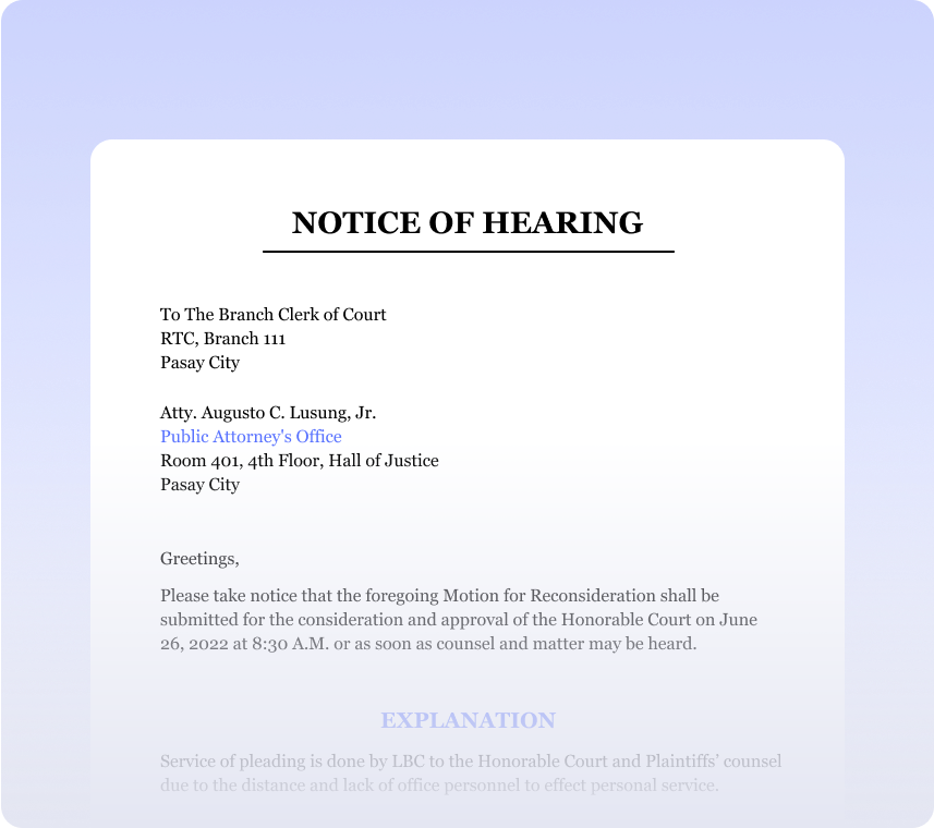 Notices of Hearing