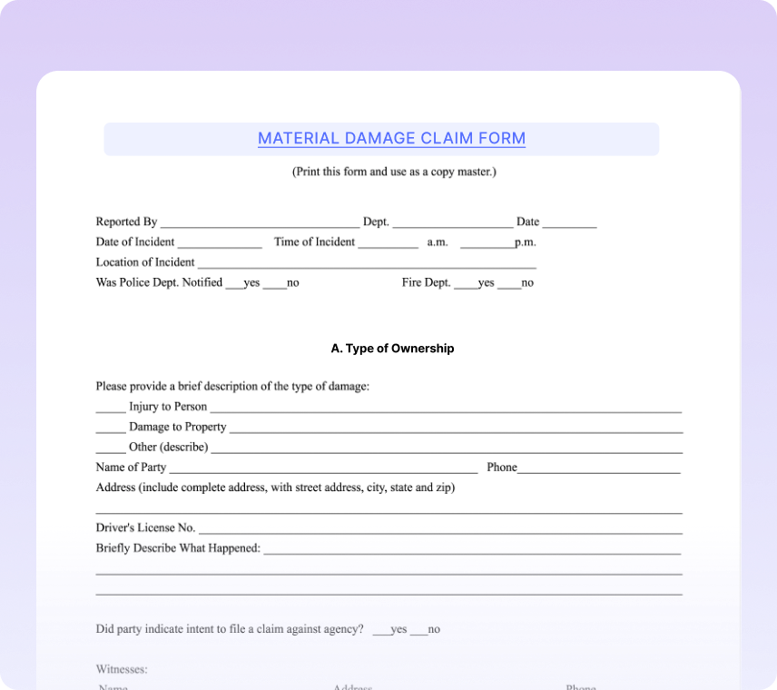 Material Damage Claim Forms