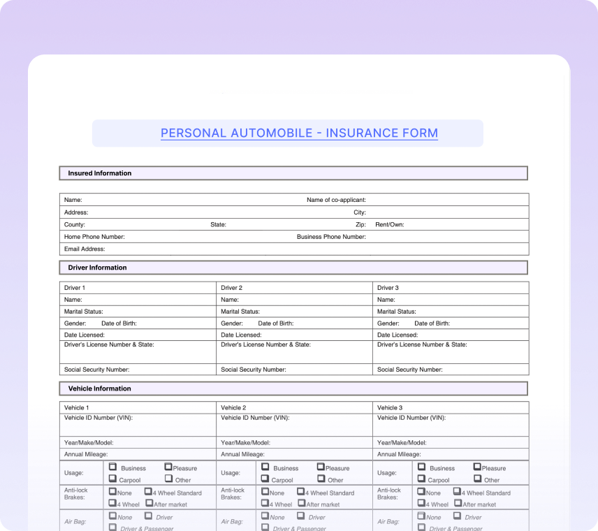 Personal Automobile Insurance Forms