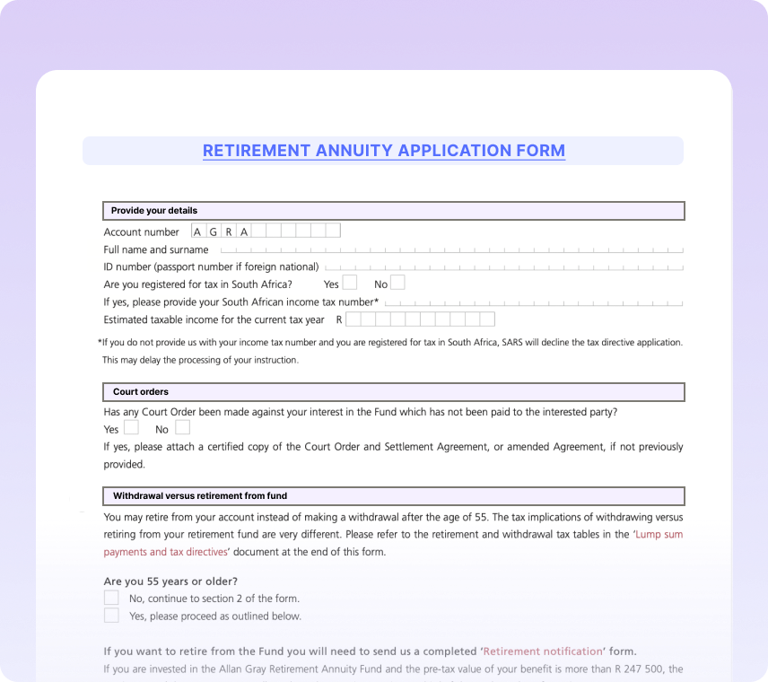 Retirement Annuity Application Forms