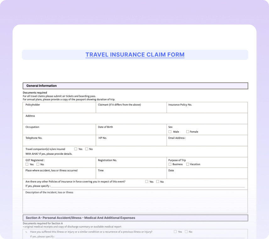 Travel Insurance Claim Forms