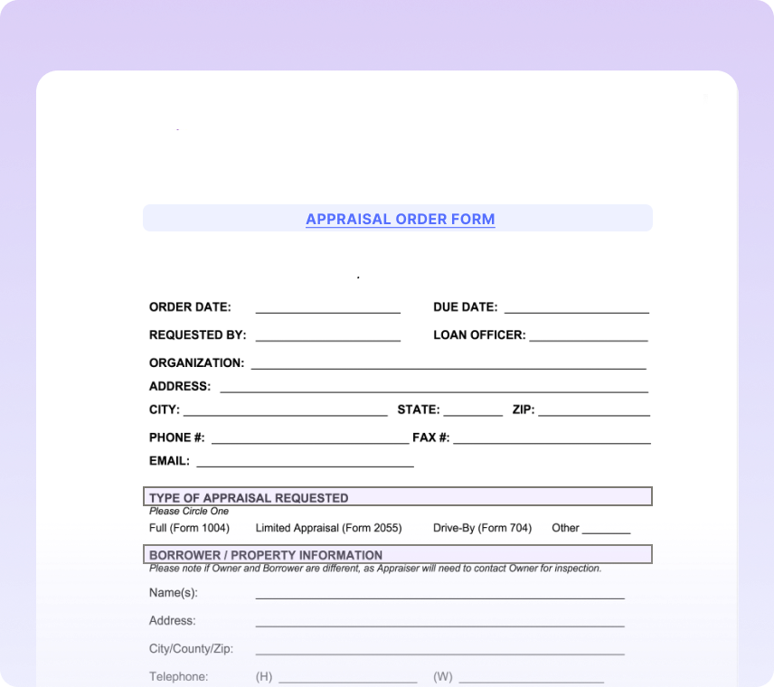 Appraisal Order Forms