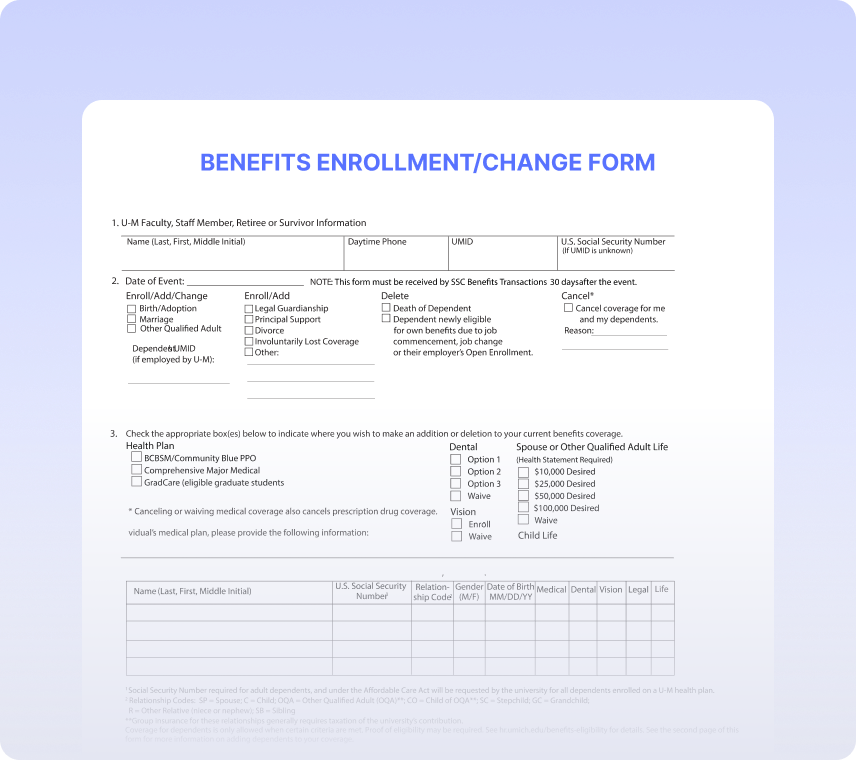 Benefits Enrollment or Change Form