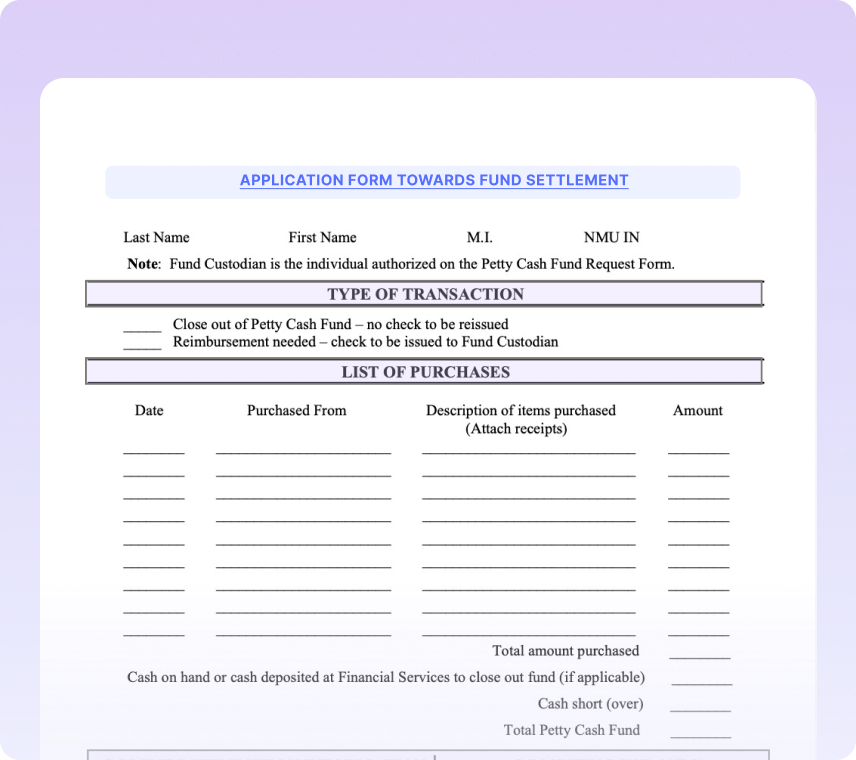 Cash Settlement Forms