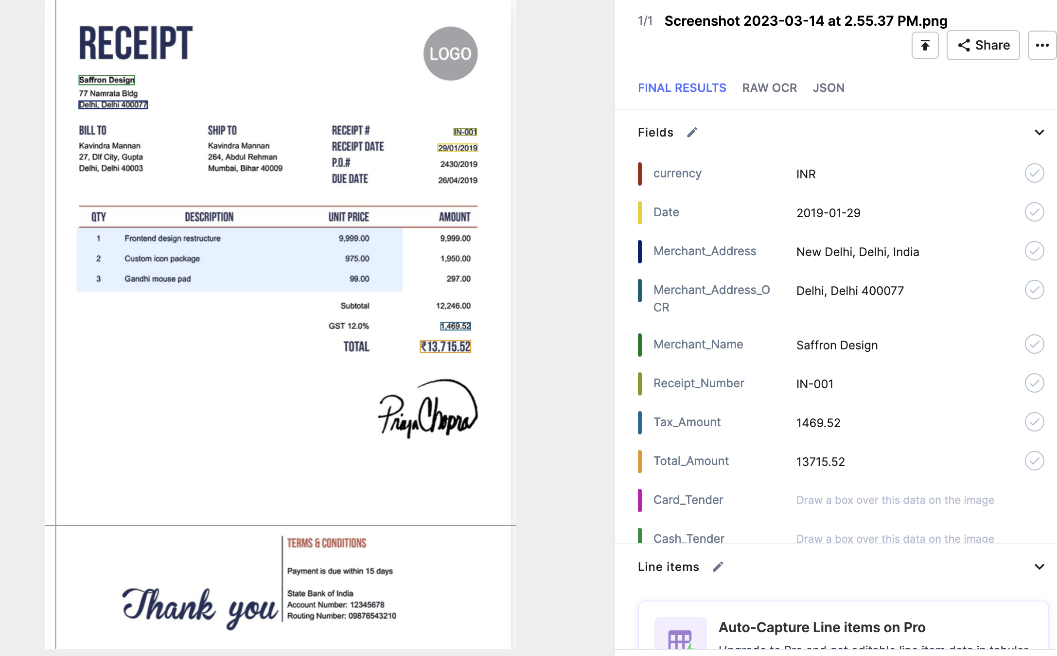 Receipt image to text conversion on Nanonets