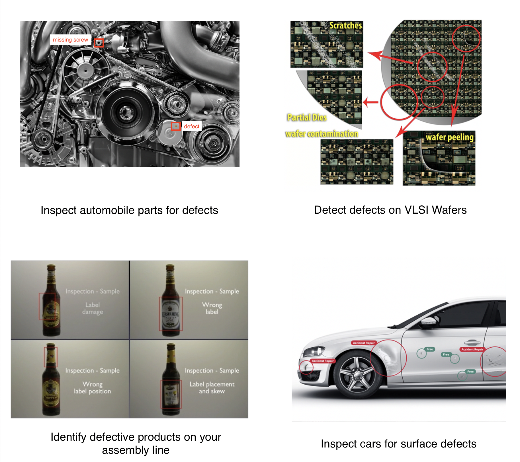 Automated Visual Inspection in automobiles , VLSI defect, assembly line, car surface defect